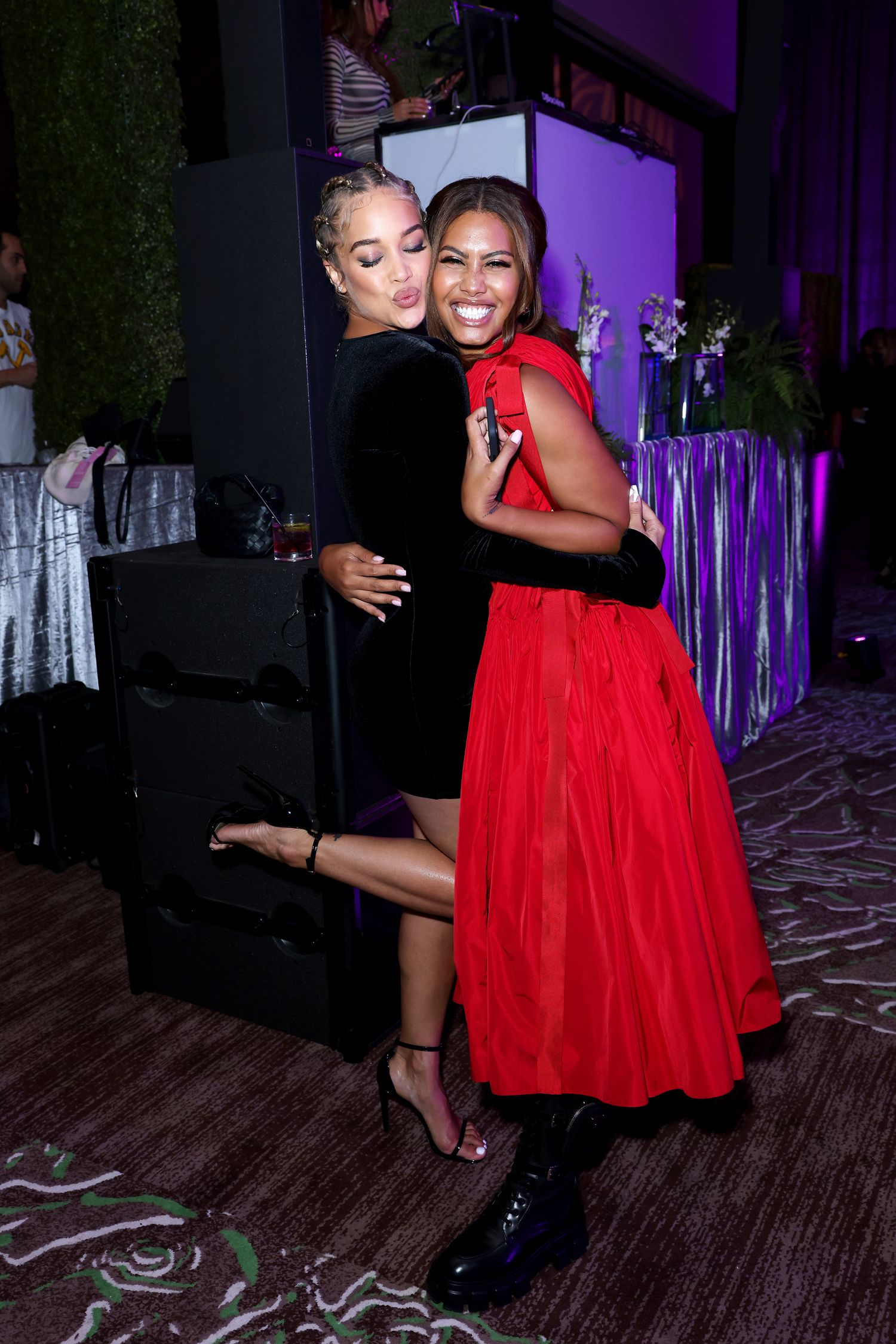 HOLLYWOOD, FLORIDA - JULY 23: Jasmine Sanders (L) and Leyna Bloom attend the Sports Illustrated Swimsuit celebration of the launch of the 2021 Issue at Seminole Hard Rock Hotel & Casino on July 23, 2021 in Hollywood, Florida.